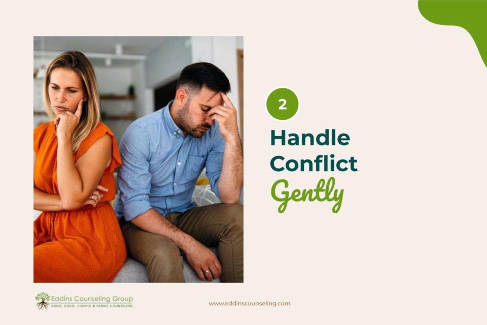 relationship counseling, Gottman, handle conflict gently, couple sitting side by side after argument