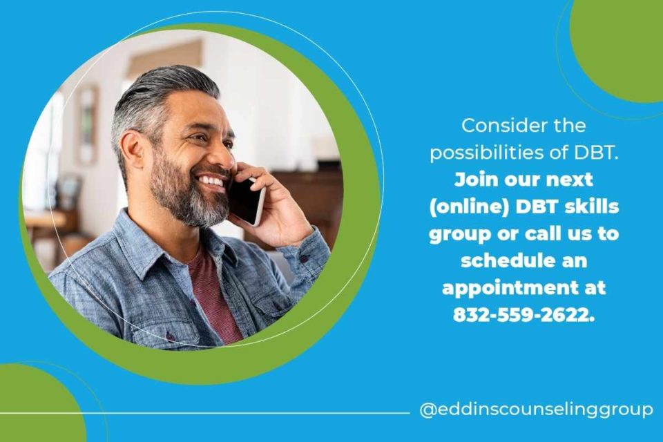 Join the DBT SKills Group white man on cell phone calling DBT therapist 