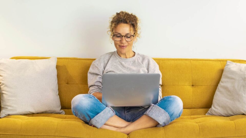 woman on laptop practicing DBT mindfulness skills