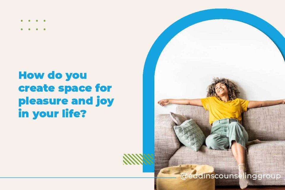 how do you create space for pleasure and joy, woman sitting on couch, smiling