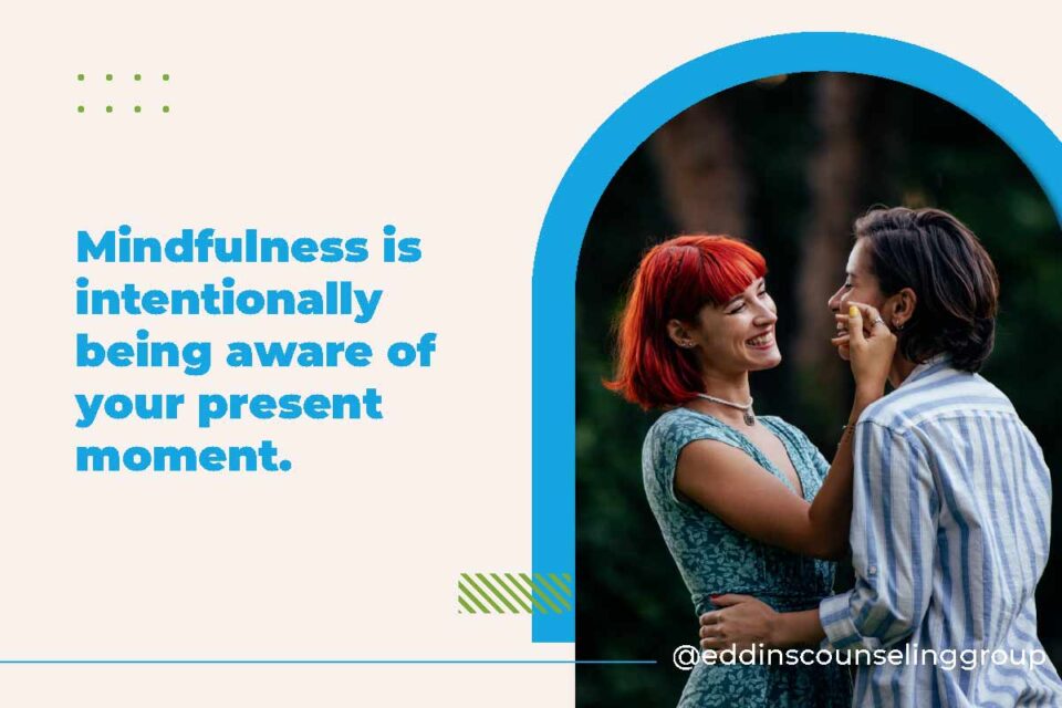 mindfulness is being aware in the present moment, a couple looking into each others eyes