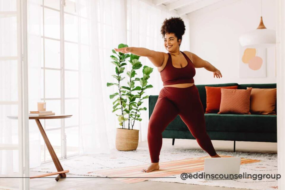 larger woman practicing yoga Houston TX