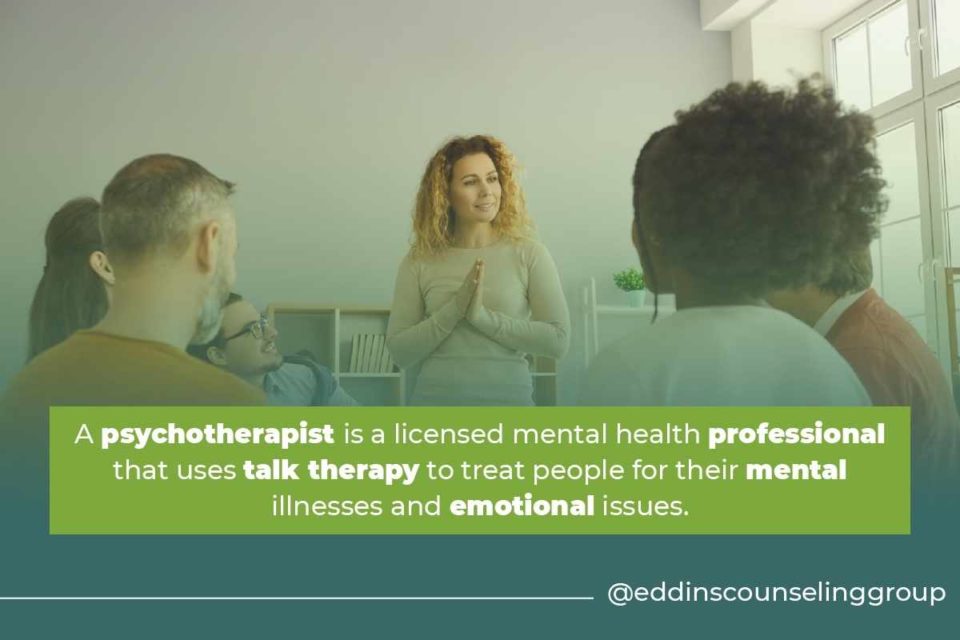 a psychotherapist is a licensed mental health provider group of people at group therapy 