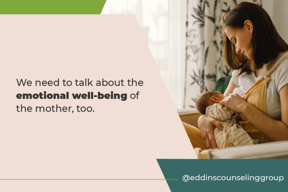 white woman breastfeeding postpartum wellness includes caring for mom's emotional well-being too