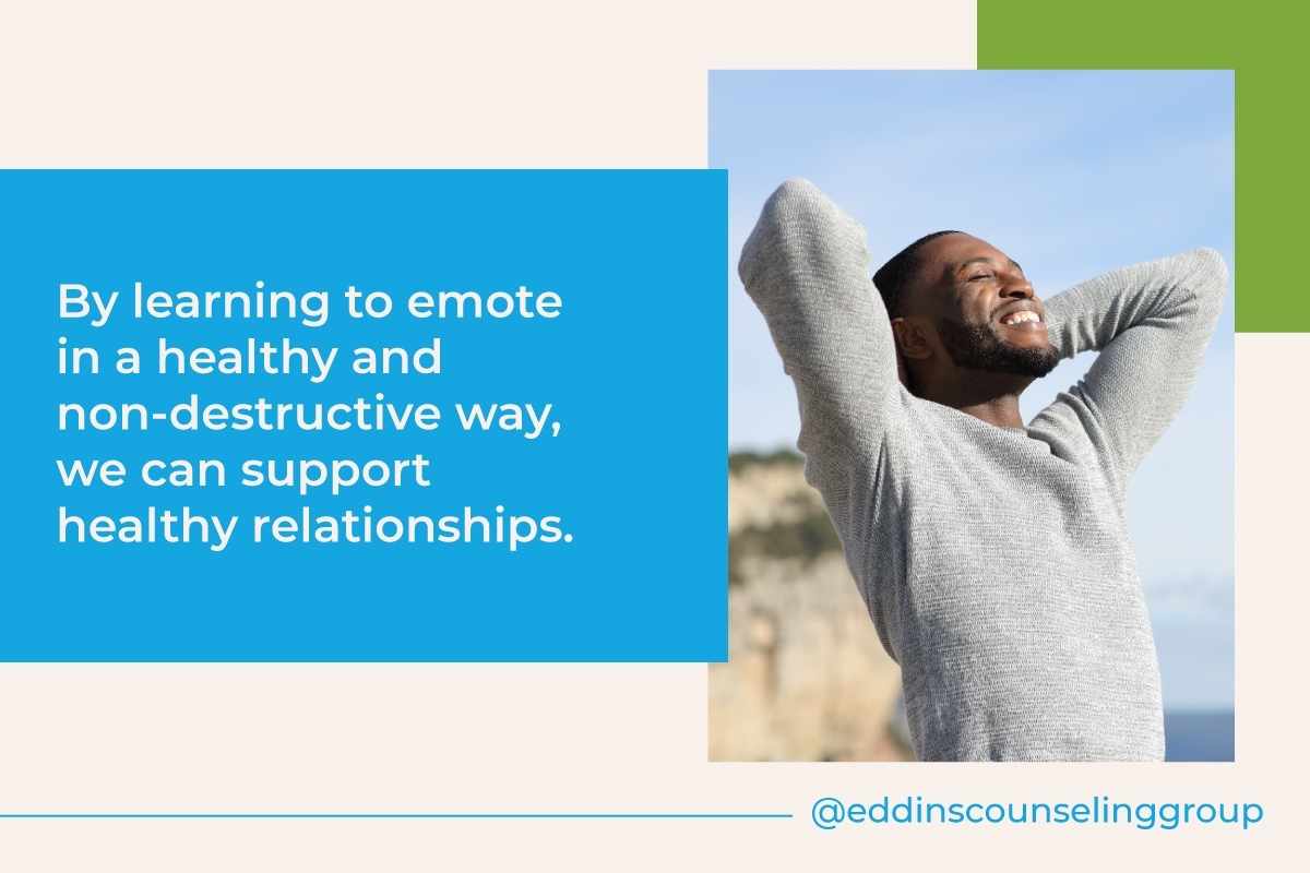 black man with his arms behind his head feeling very happy how to emote in a healthy way through DBT therapy near 77098