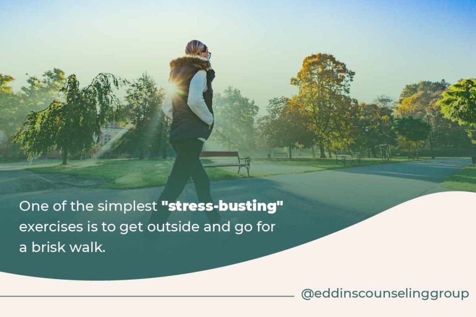 woman outside brisk walking stress busting exercises anxiety disorder