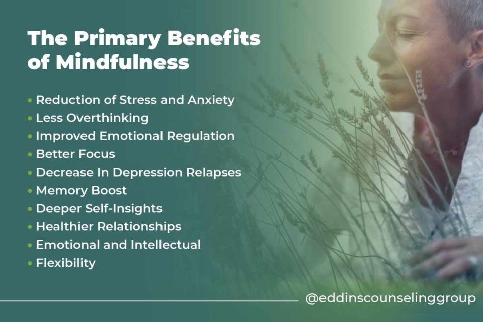 benefits of mindfulness woman in field 