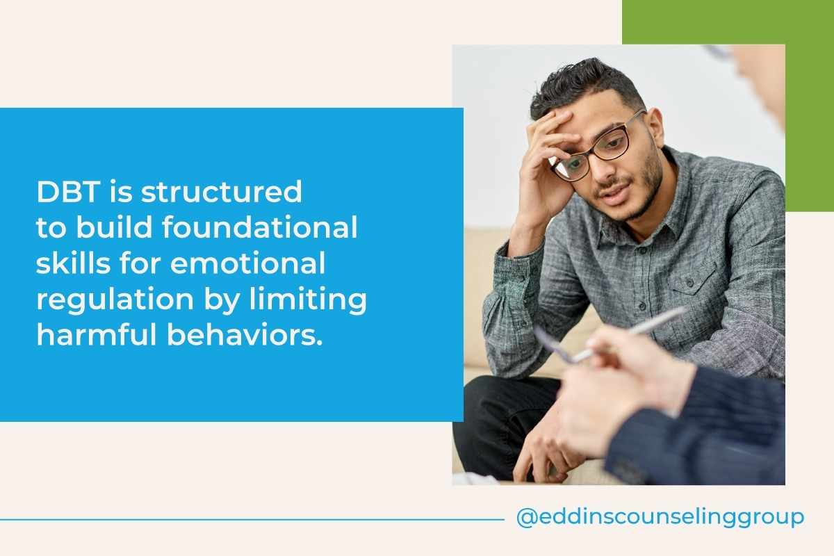 Hispanic man holding forehead how does DBT work coping strategies emotional regulation
