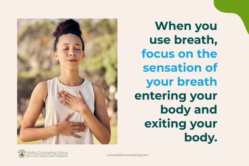 a woman is focusing on her breath