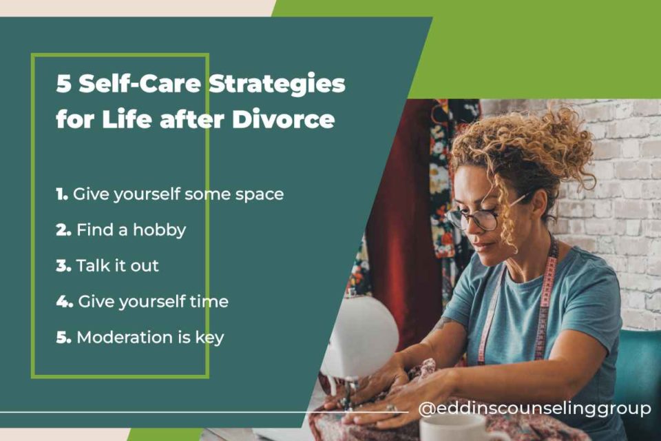 self-care strategies for life after divorce, woman sitting at computer