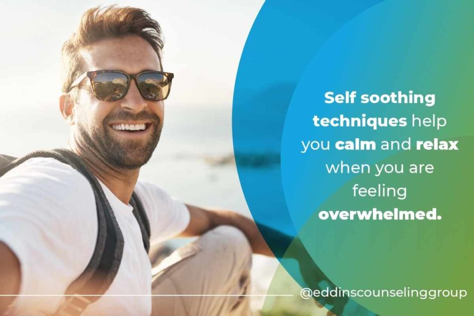 white man outside smiling practicing self soothing techniques 
