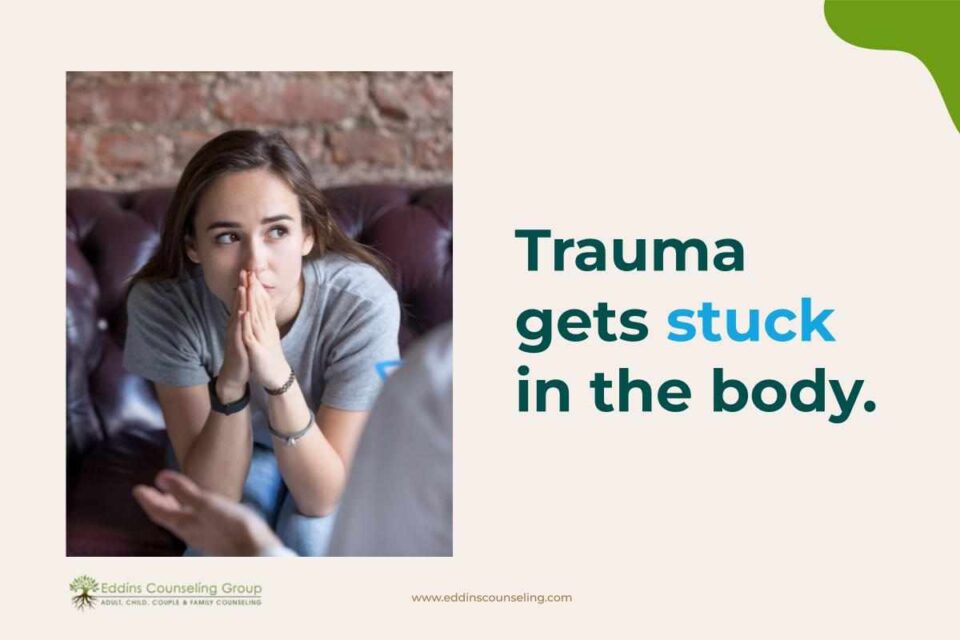 woman dealing with trauma, trauma gets stuck in the body