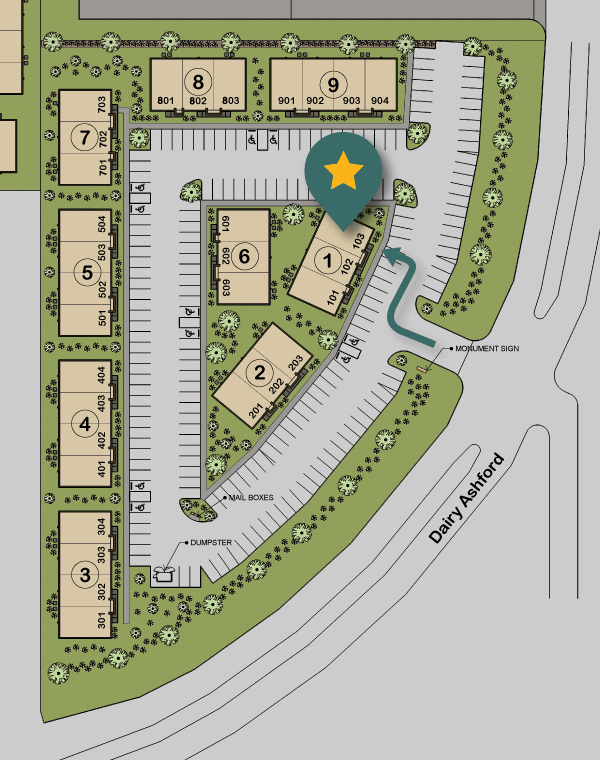 Illustration of an aerial view of our office location and how to locate our Sugar Land therapists. Making it easy for you to find "counseling near me". At this office, we have trauma therapists and more. Plus we offer LGBTQ+ relationship counseling in Sugar Land, TX. Call today to learn more!