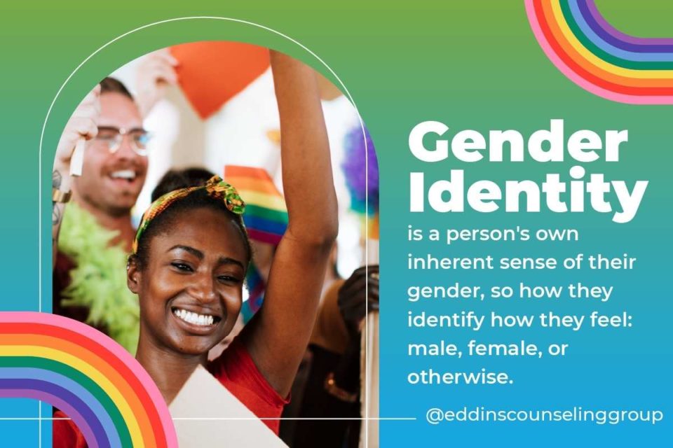 definition of gender identity smiling black woman with rainbow flags