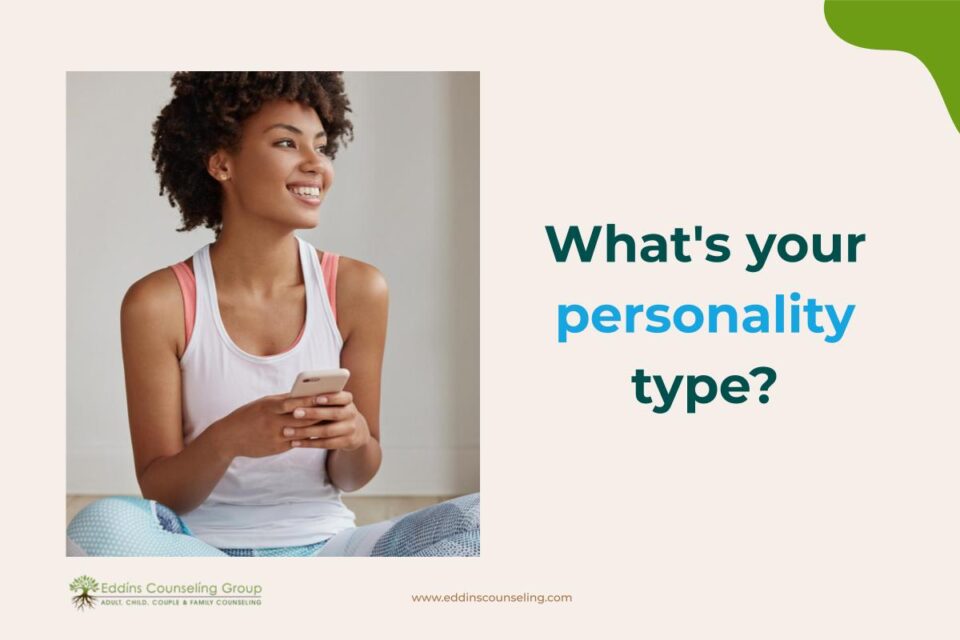 woman smiling on cell phone personality type