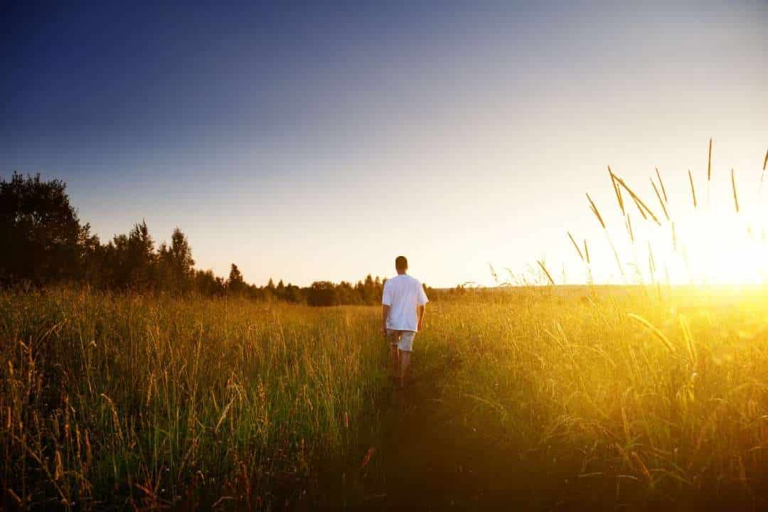 wellness meaningful life person walking in field