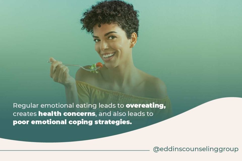 skinny brown woman smiling eating salad overeating coping strategies 