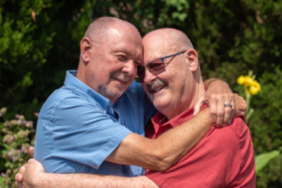 Image of an older male couple hugging. You can start exploring you sexuality with a LGBTQ therapist in Texas. Whether individually or in LGBT+ relationship counseling in Houston, TX or Sugar Land, TX.  You can find "LGBTQ+ counseling near me" with a LGBTQ friendly therapist in Houston, TX. Call today