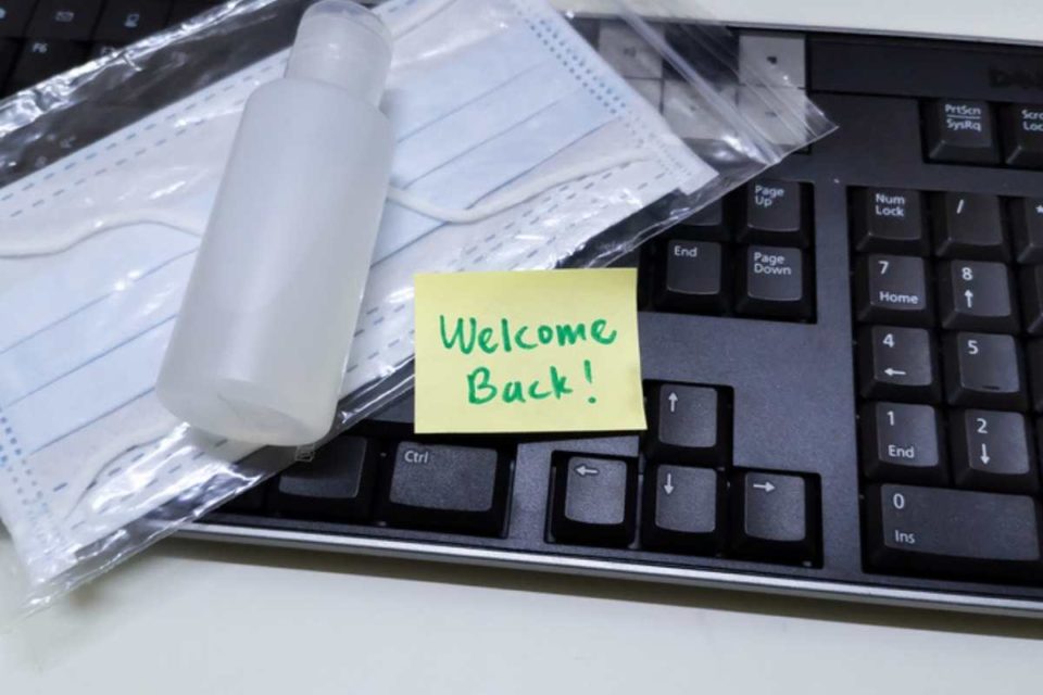 returning to work anxiety sanitizer and mask