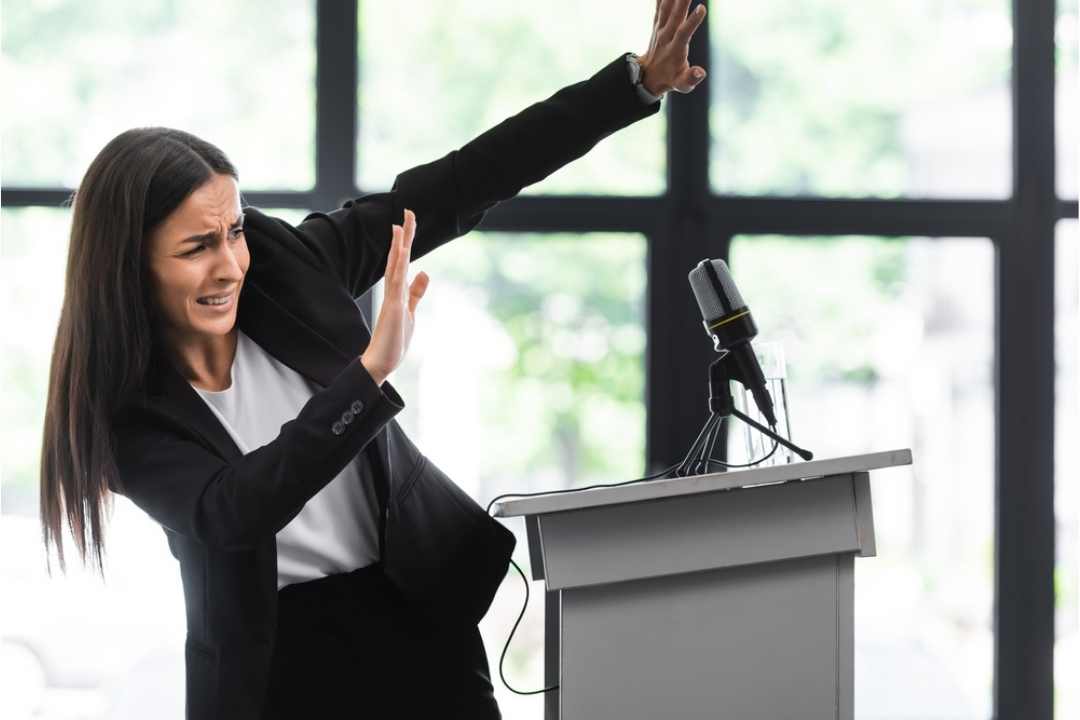 woman needing tips for public speaking